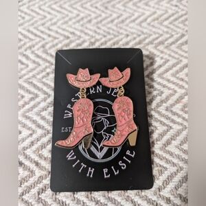 Pink Western Boot and Hat Earrings